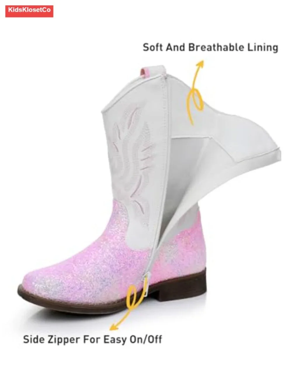 Kids Western Cowboy Boots Square Toe Side Zipper Water Resistant Non-slip